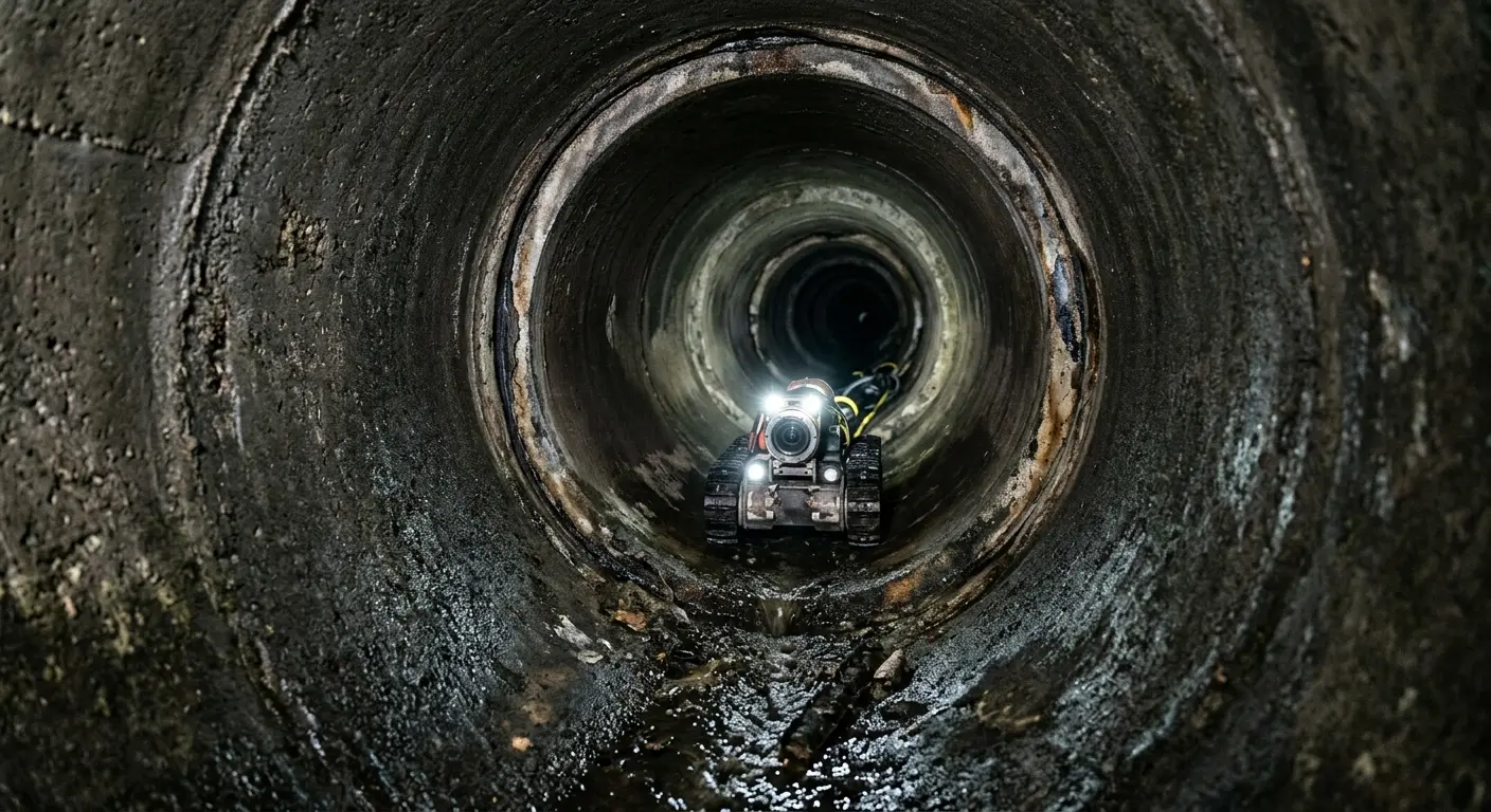 Robotic sewer camera inspecting pipe interior for Sewer Line Cleaning in Laurel Bay